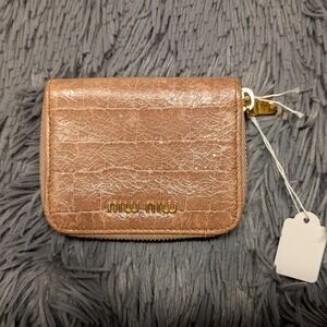 Miu Miu Brown Crocodile Embossed Leather Bifold Zip Around Wallet